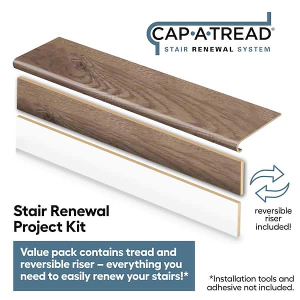 Hillsburn 47 in. L x 12.15 in. W x 1.69 in. T Laminate Stair Tread and Reversible Riser Kit Adhesive