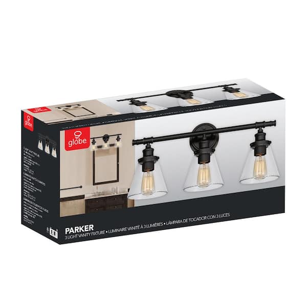 Parker 3-Light Oil Rubbed Bronze Vanity Light with Clear Glass Shades