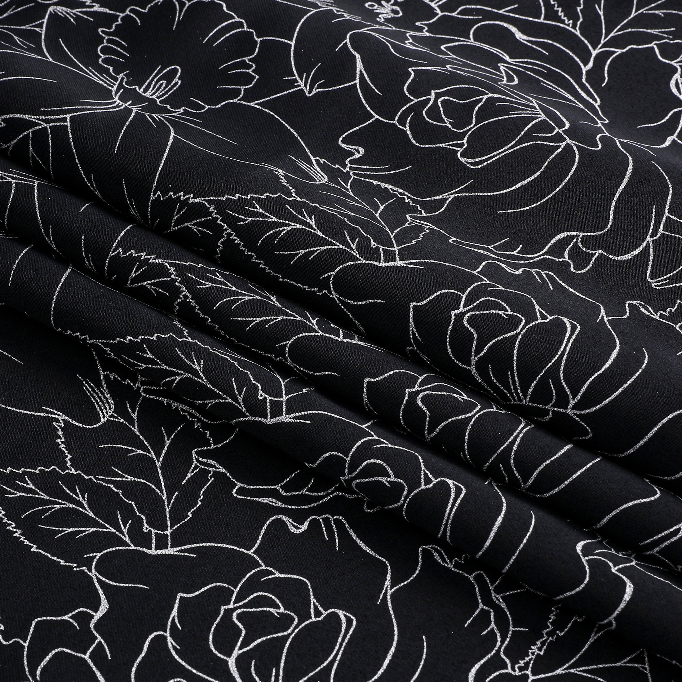 Fragrantex Thermal Insulated Blackout Floral Curtains 84 inch length 2 panels set for Bedroom, Black Flower Patterned Window Drapes Back Tab, 52