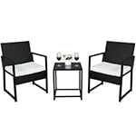 Seizeen Outdoor Furniture Set, 3 PCS Rattan Conversation Set for 2, Cushioned Patio Sofa Set W/2 Arm Chairs & 1 Table for Garden Pool Porch Deck