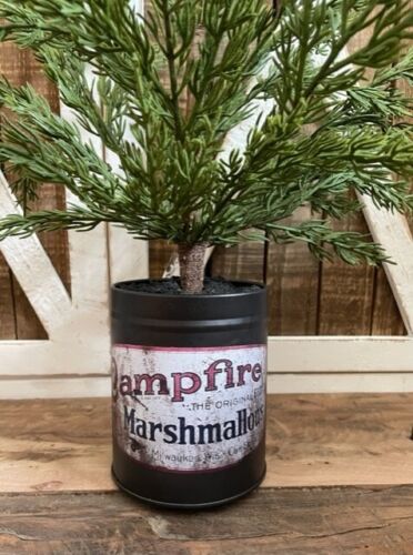 New Primitive Rustic CEDAR TREE IN CAMPFIRE MARSHMALLOW BUCKET Can Pot 19"
