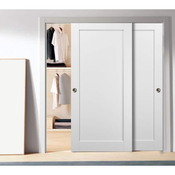 4111 72 in. x 80 in. Single Panel White Finished Solid MDF Sliding Door with Bypass Sliding Hardware