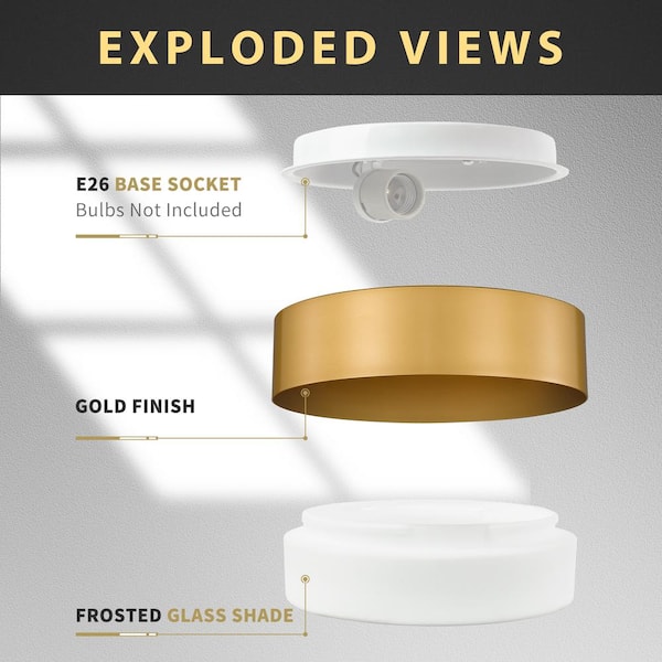 13.8 in. 1-Light Gold Flush Mount with Frosted Glass Shade