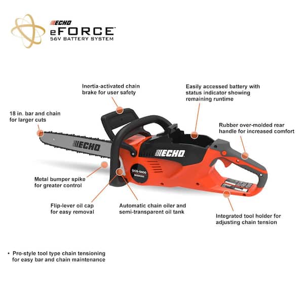 eFORCE 18 in. 56V Cordless Electric Battery Brushless Rear Handle Chainsaw (Tool Only)