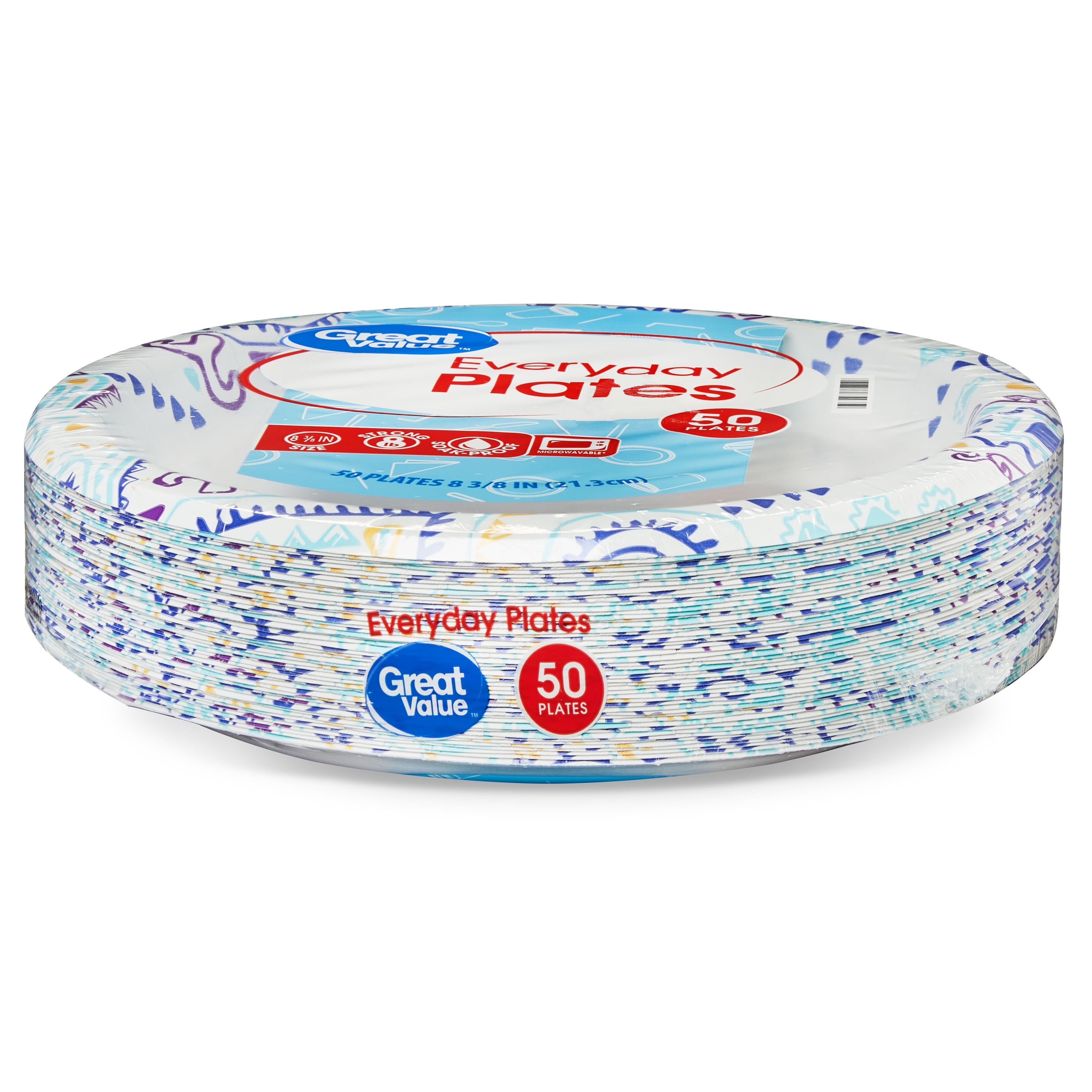 Great Value Everyday Strong, Soak Proof, Microwave Safe, Disposable Paper Plates, 8.5