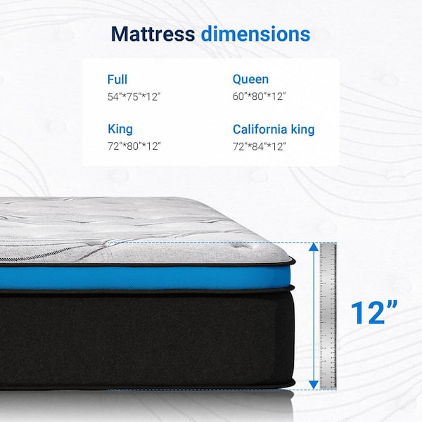 12 in. Medium Hybrid Gel Foam Mattress，Pillow Top Full Mattress