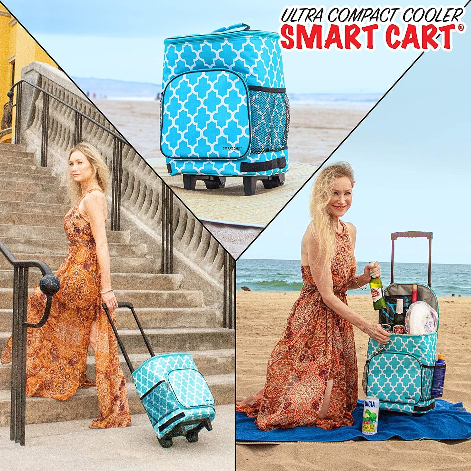 dbest products 36 Can Ultra Compact Standard Smart Cart Soft Rolling Cooler Blue