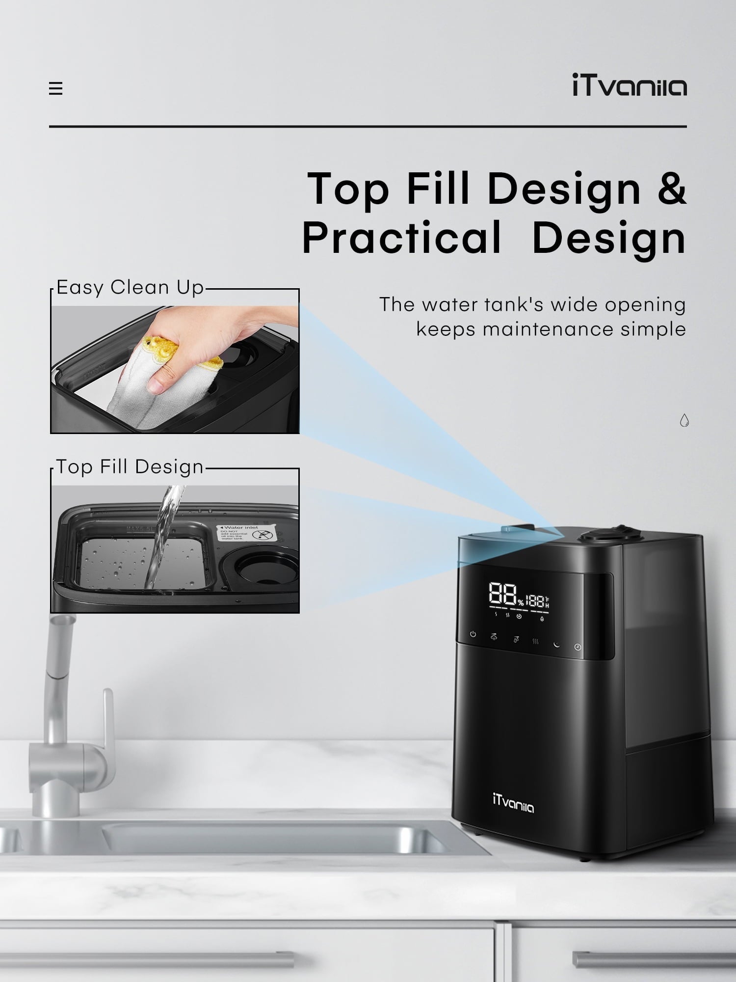 iTvanila Humidifiers, 5.5L Warm and Cool Mist Humidifier for Bedroom with Customized Humidity, Essential Tray, Sleep Mode, and 12H Timer, for Living Room, Office and Baby Room (Black)