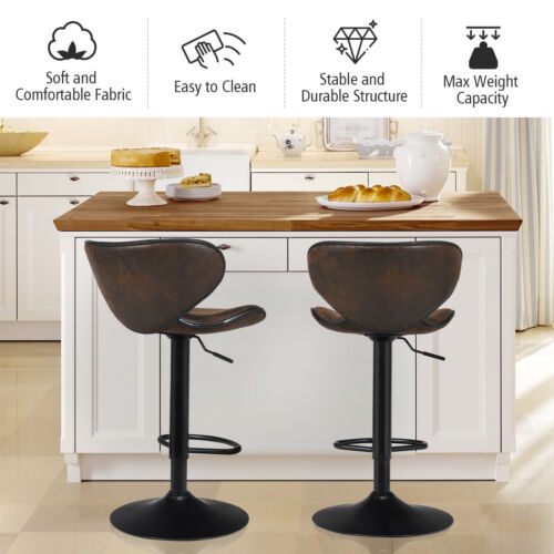 Costway Set of 4 Adjustable Bar Stools Swivel Bar Chairs Pub Kitchen Retro Brown