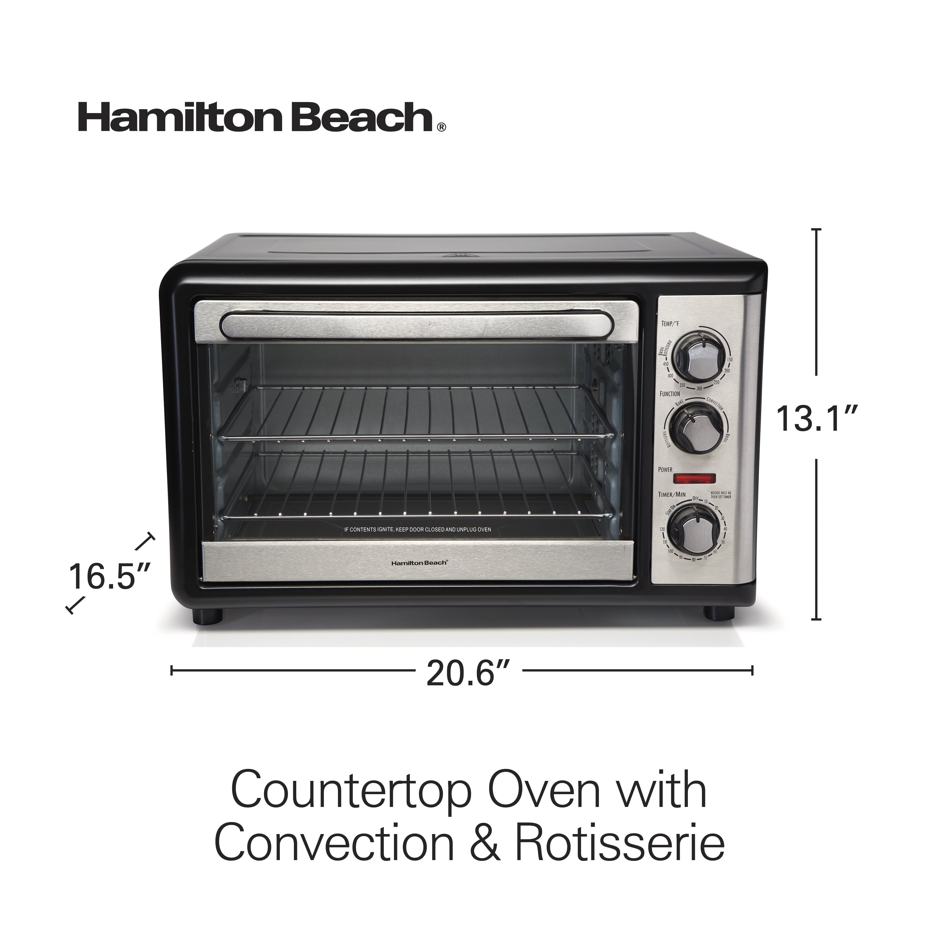 Hamilton Beach Countertop Oven with Convection and Rotisserie, Baking, Broil, Extra Large Capacity, Stainless Steel, 31108