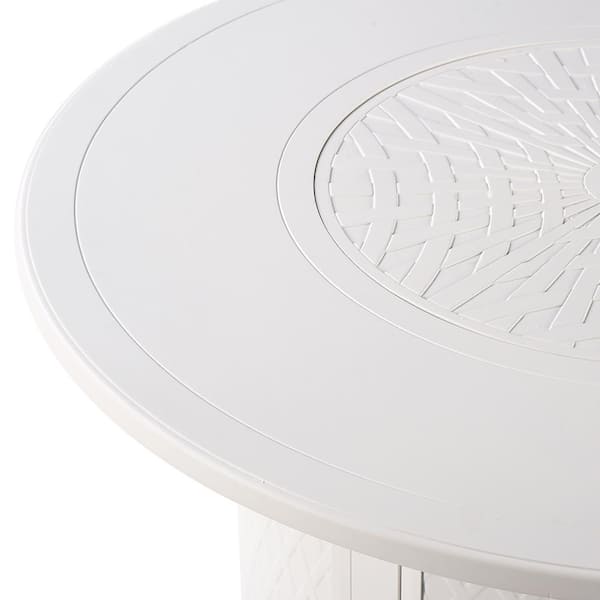 44 in. x 44 in. White Round Aluminum Propane Fire Pit Table with Glass Beads, 2 Covers, Lid, 55,000 BTUs