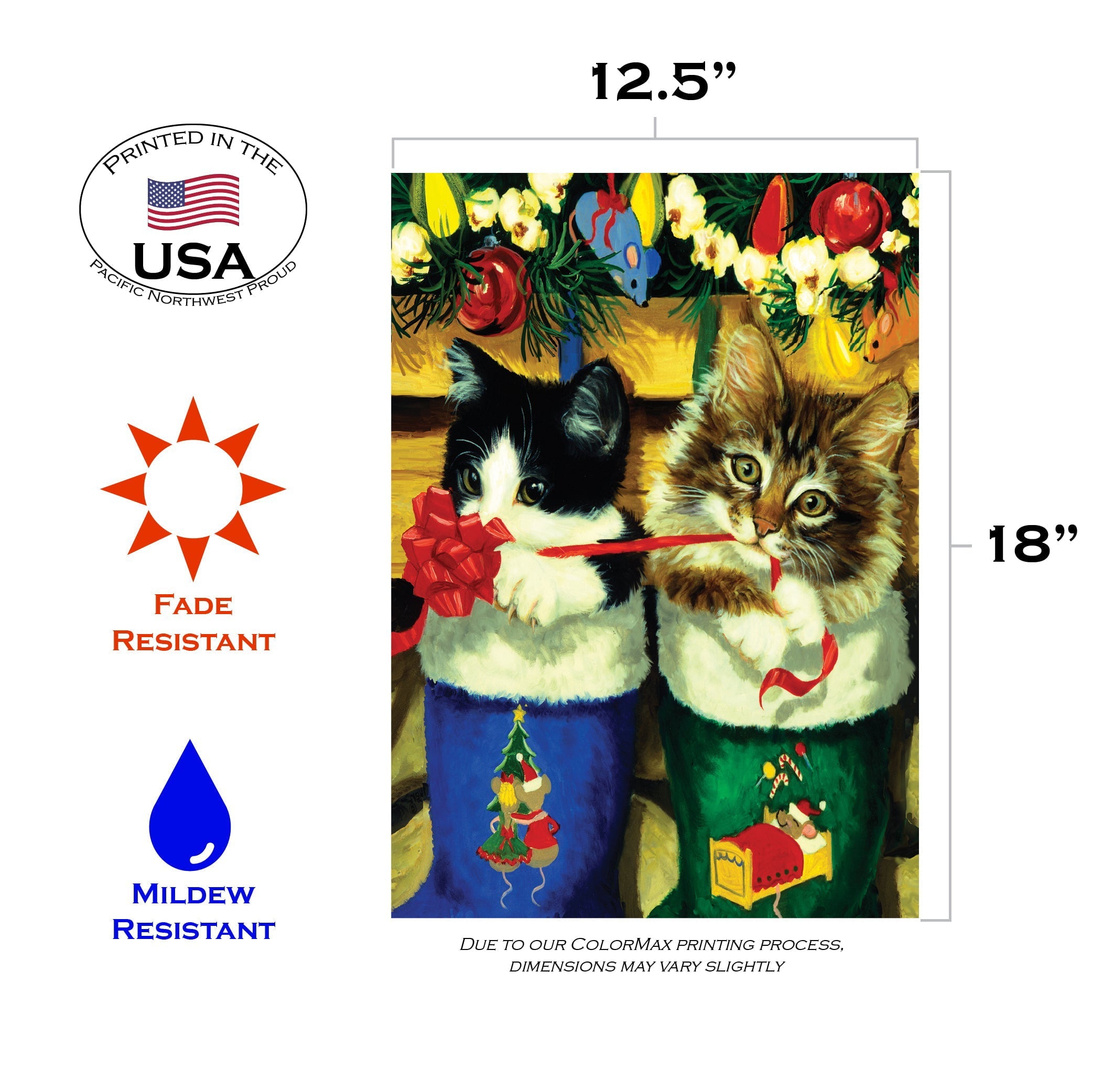 Toland Home Garden Stocking Kittens Winter Christmas Flag Double Sided 12x18 Inch