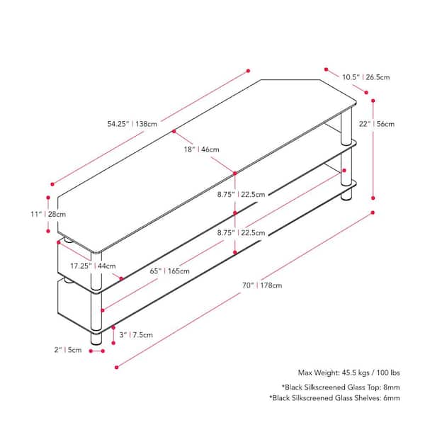 Travers Black Gloss TV Bench with Open Shelves for TVs up to 70 in.
