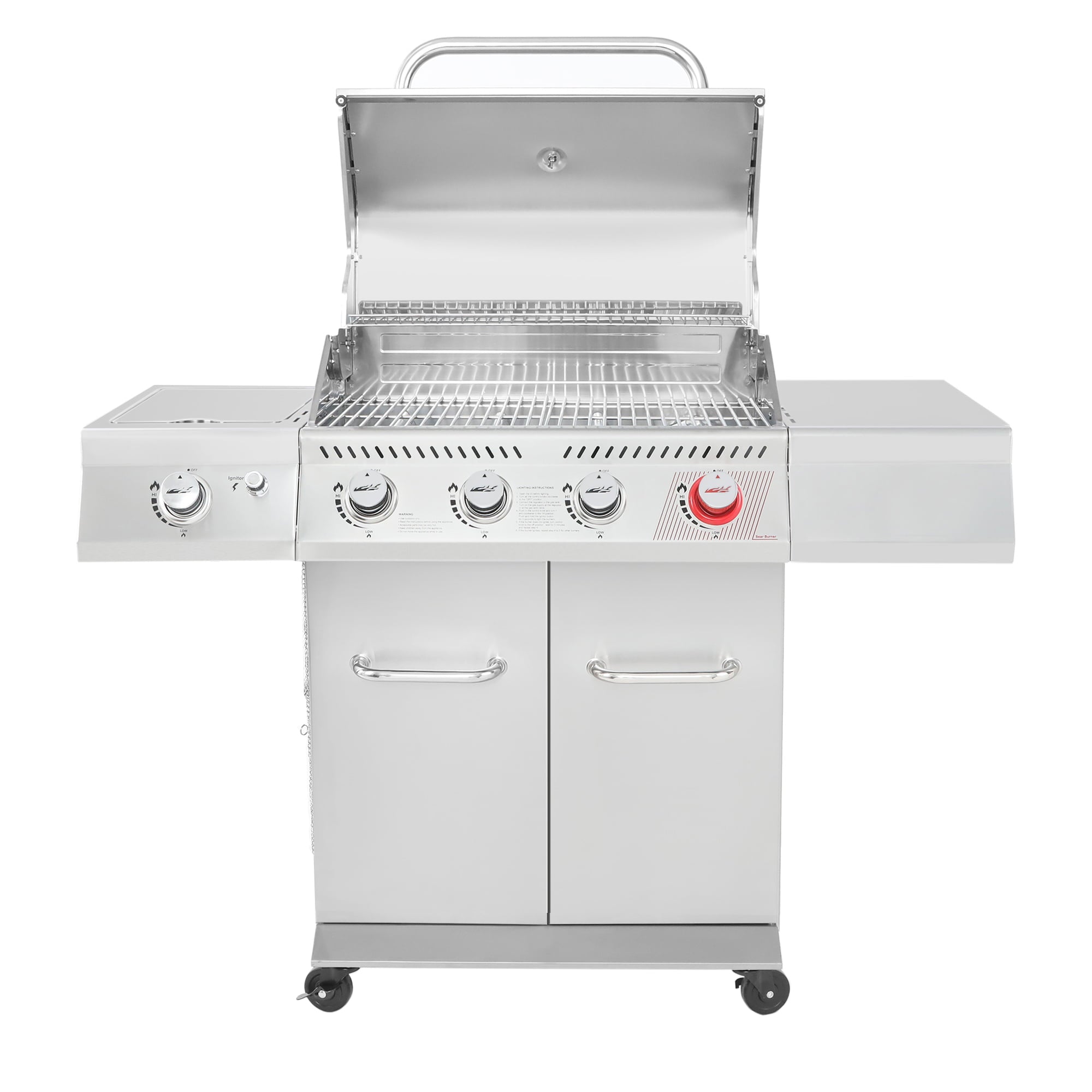 Royal Gourmet GA4402S Stainless Steel 4-Burner BBQ Cabinet Style Gas Grill with Sear Burner and Side Burner Silver