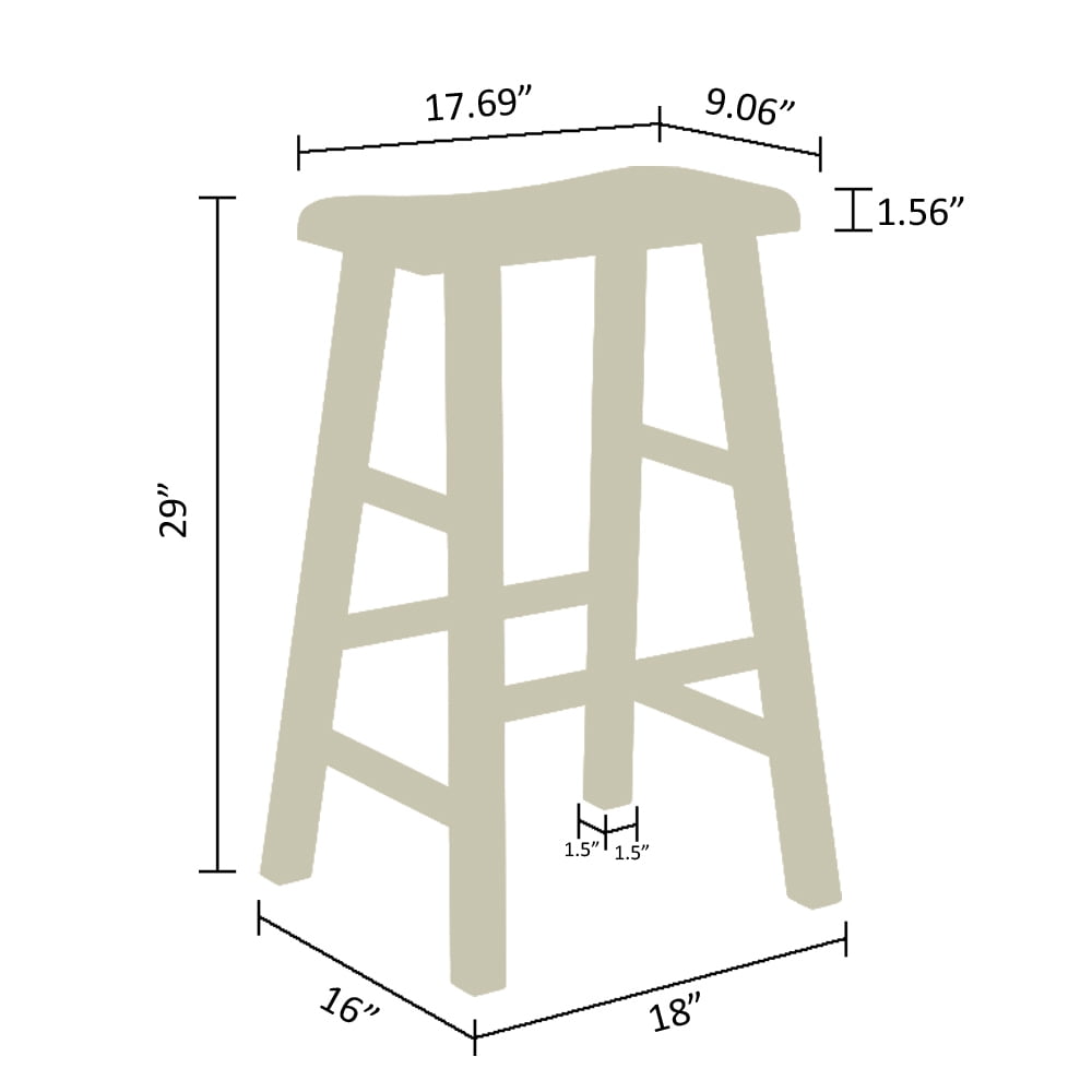 eHemco Heavy-Duty Solid Wood Saddle Seat Kitchen Counter Barstools, 29 Inches, Dark Oak, Set of 3