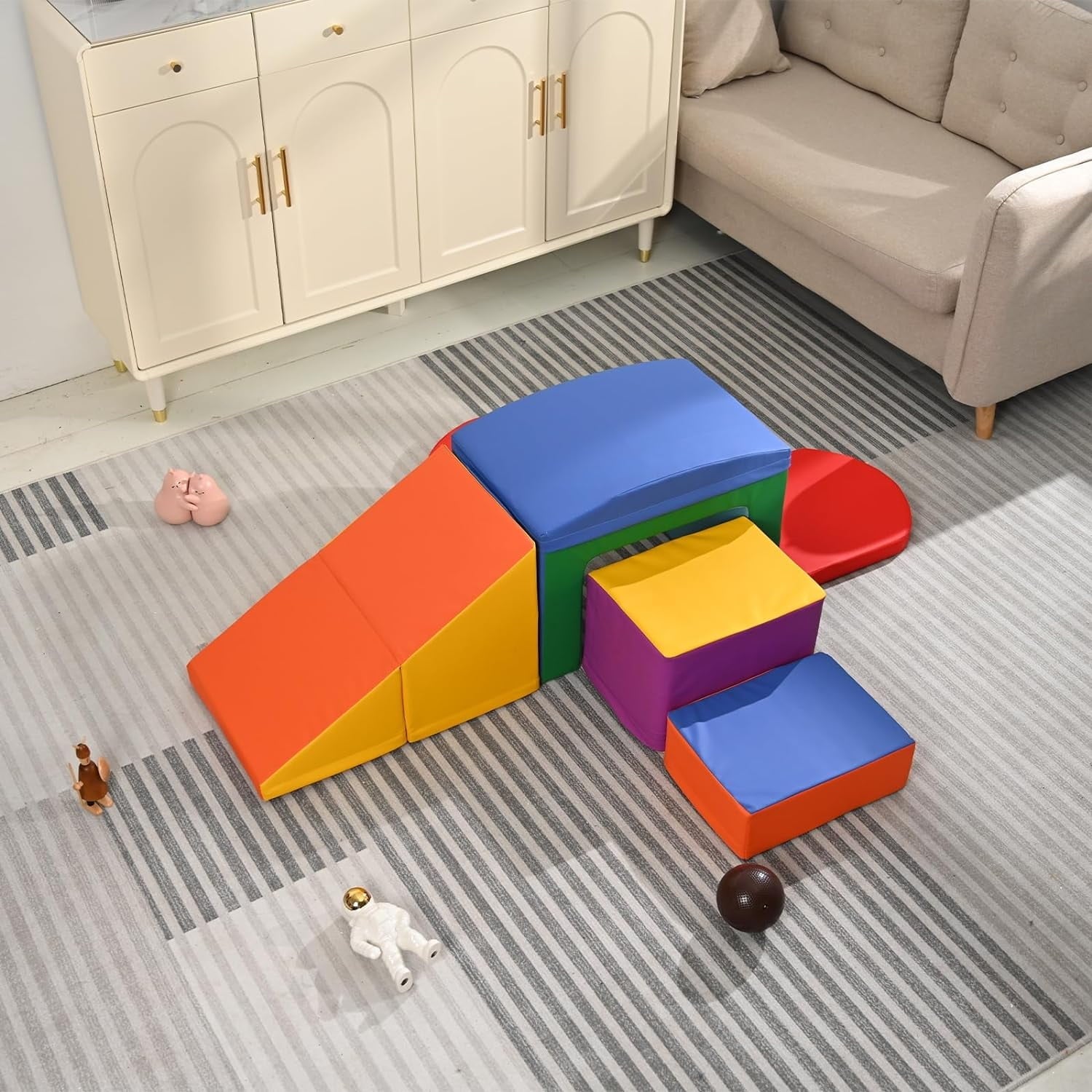 Foam Climbing Blocks for Toddlers, 6 Pieces Soft Play Climbing for Kids, Toddler Climbing Toys with Tunnel, Stair and Slide, Indoor Crawl and Climb Playset for Kids(Colorful)