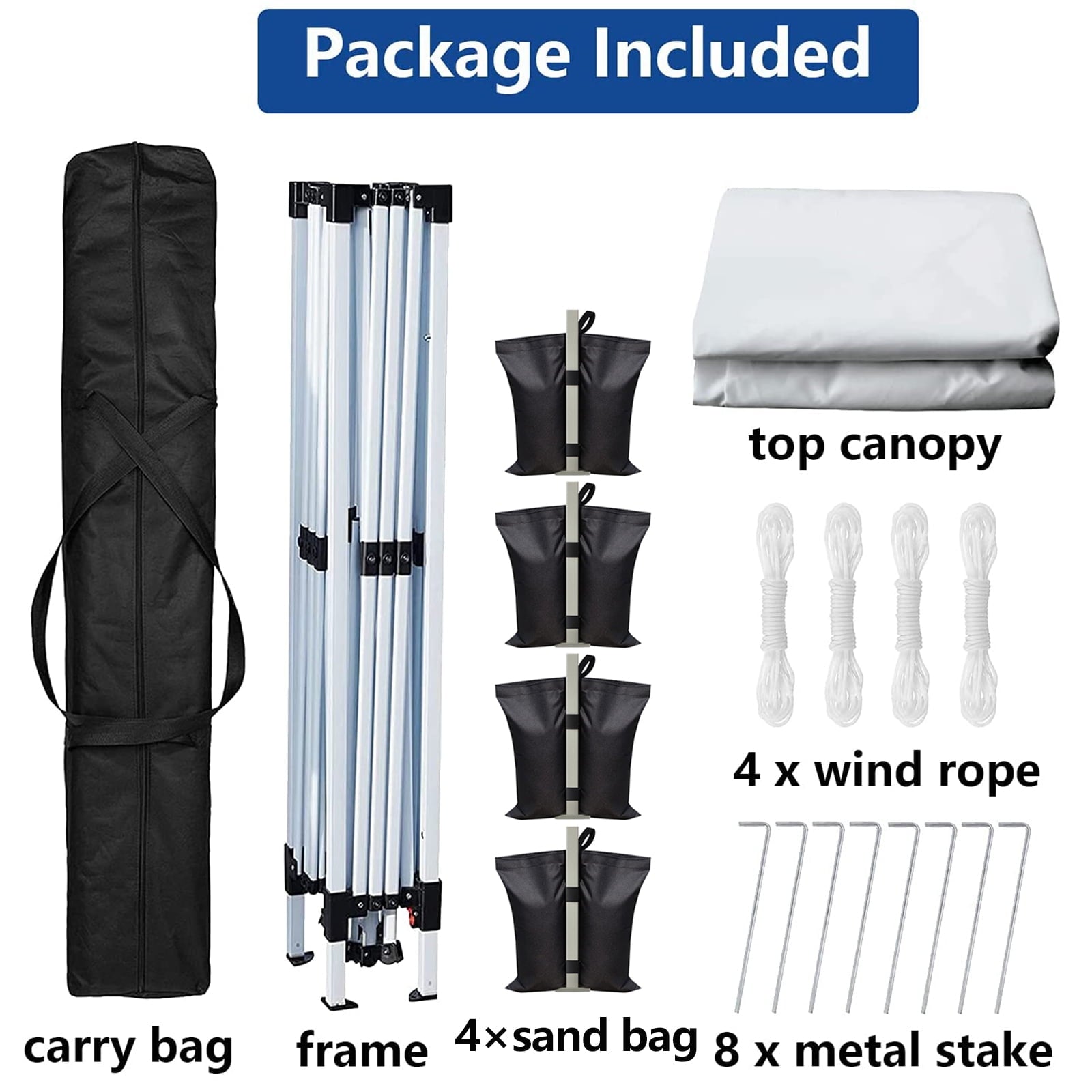 SUGIFT 10' x 10' Pop up Canopy Tent Instant Waterproof Folding Tent with 4 Sandbags, White