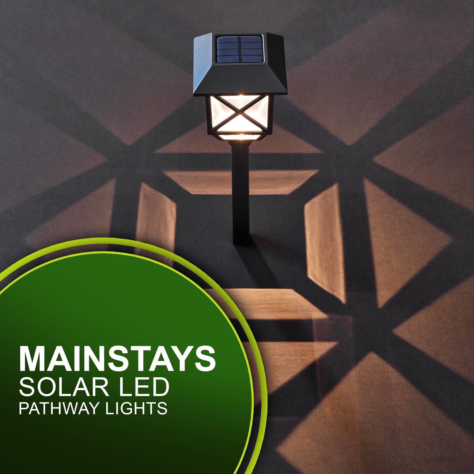 Mainstays Solar Powered Black Square LED Landscape Pathway Light with Plastic Lens, 8 Lumens (6 Count)