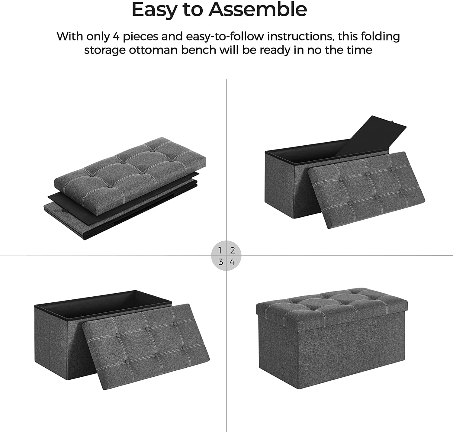 SONGMICS Storage Ottoman Bench Holds 660 lb Ottoman with Storage Folding Chest Footstool for Entryway Living Room Dark Gray