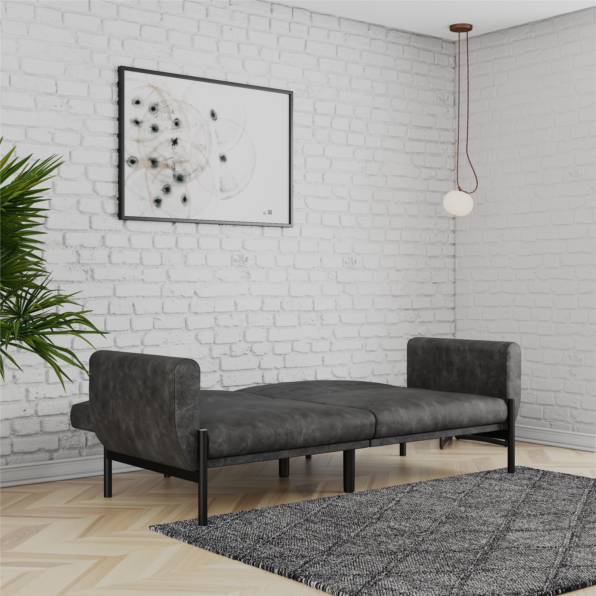 DHP Sadie Futon Sofa Bed and Couch Sleeper, Distressed Charcoal Black Faux Leather