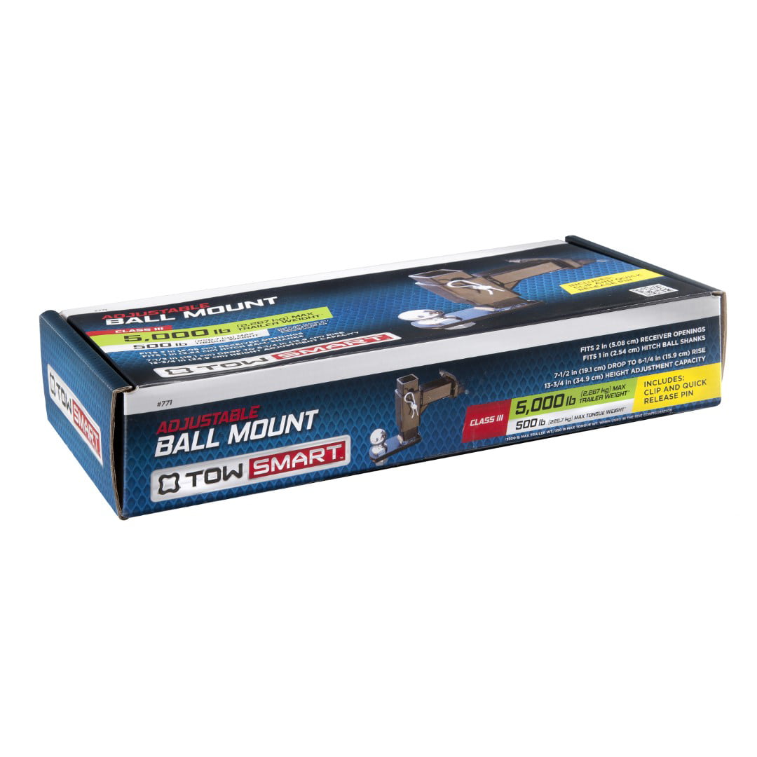 TowSmart Adjustable Ball Towing Mount with Clip and Quick Release Pin, 7.5in Drop, 6.25in Rise, 771, 5000lb, 1 Each