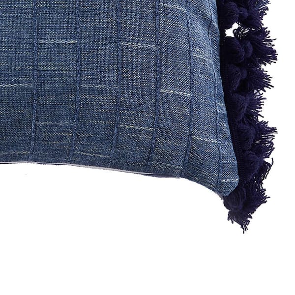 Bennett Shades of Chambray and Denim, Navy Side Tassels 14 in. x 18 in. Throw Pillow