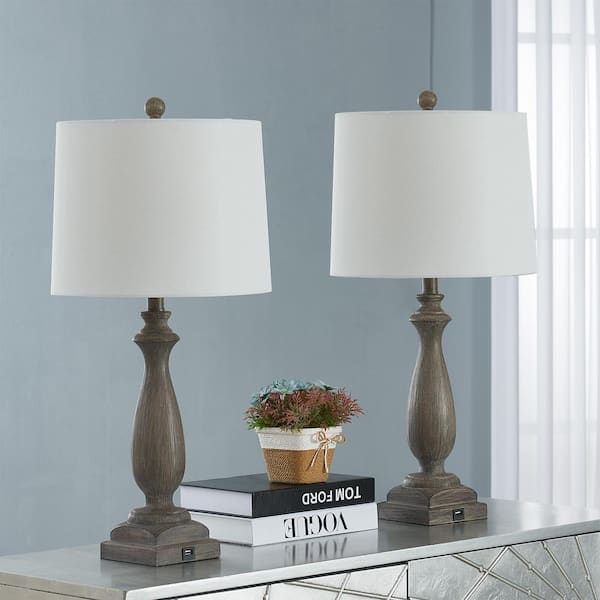 Salem 27 in. Gray Table Lamp Set With USB (2-Pack)