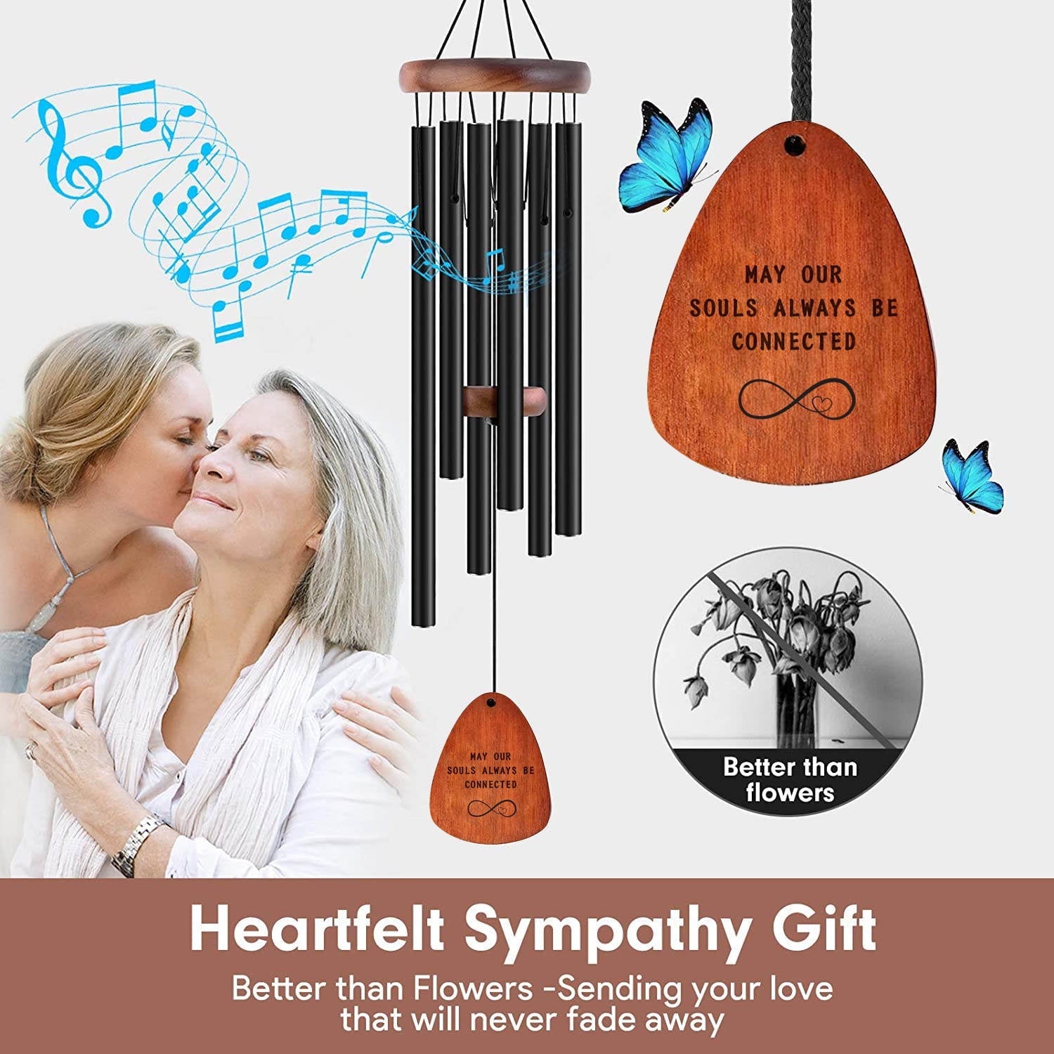 Infinite Love Wind Chimes Black Metal 32in Beautiful Deep Tones Home Garden Patio by Synergier