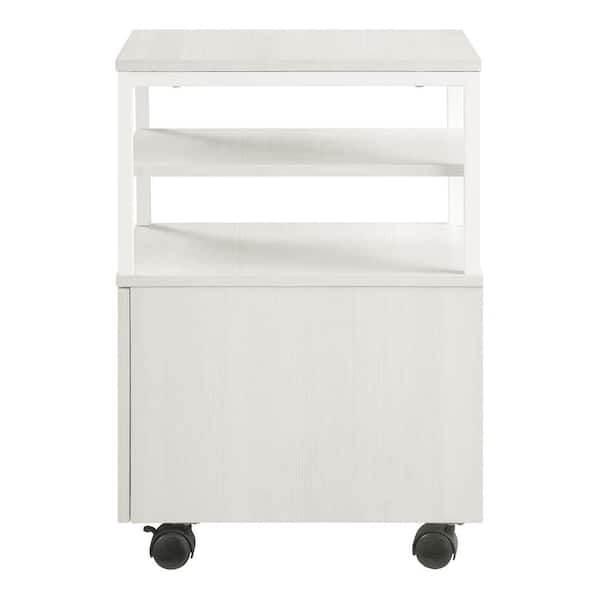 Contempo White Oak Mobile Cart with Campanula White Metal
