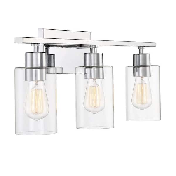 Lambert 22 in. W x 9.75 in. H 3-Light Polished Chrome Bathroom Vanity Light with Clear Glass Shades
