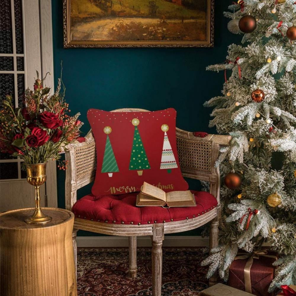 Christmas Pillow Covers 18x18 Set of 4, Red Pillow Covers Winter Rustic Linen Christmas Throw Pillows, Outdoor Decorative Farmhouse Holiday Pillow Cases for Home Sofa Couch Christmas Decorations