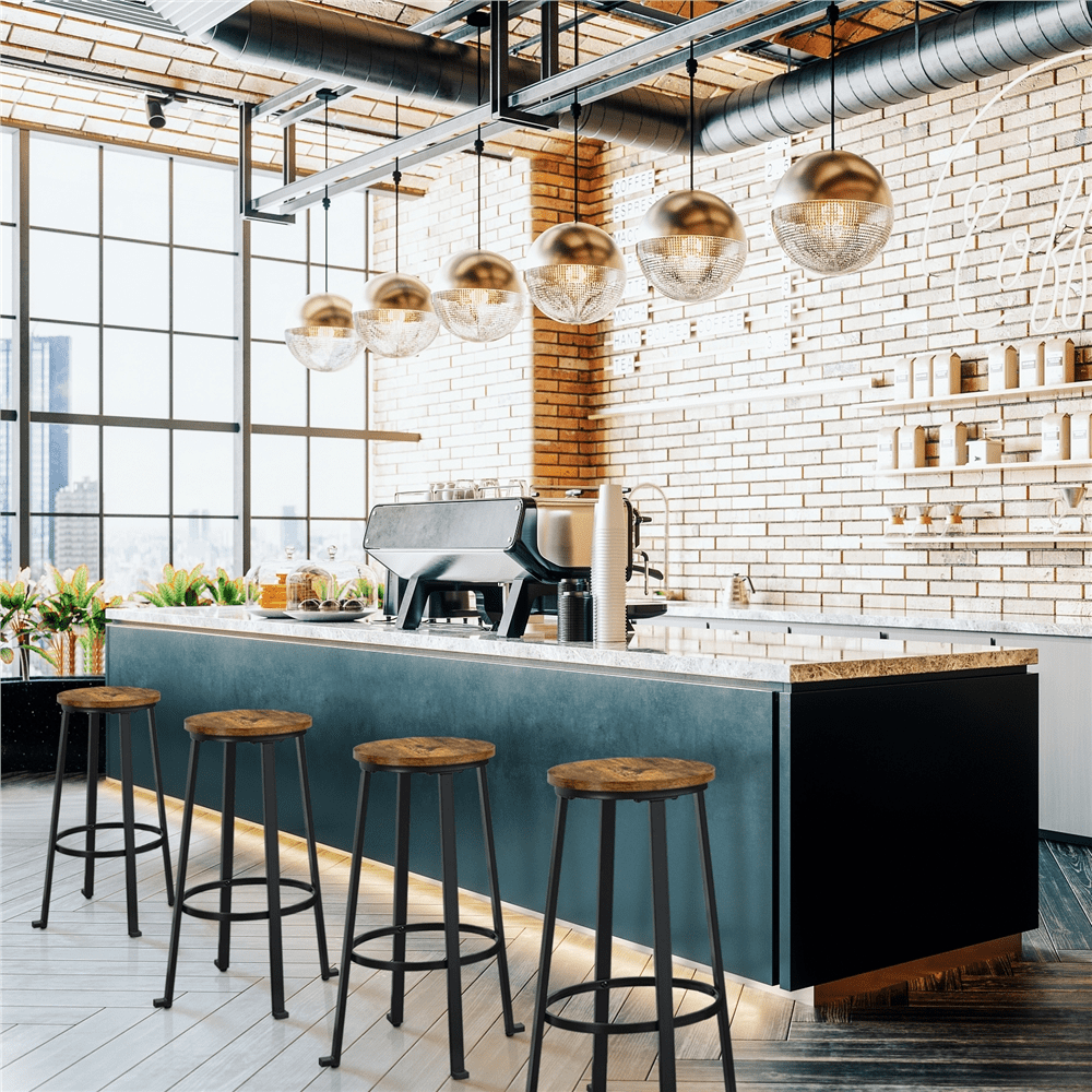 Topeakmart 2pcs 29.5''H Backless Metal Frame Bar Stools with Round Top, Rustic Brown