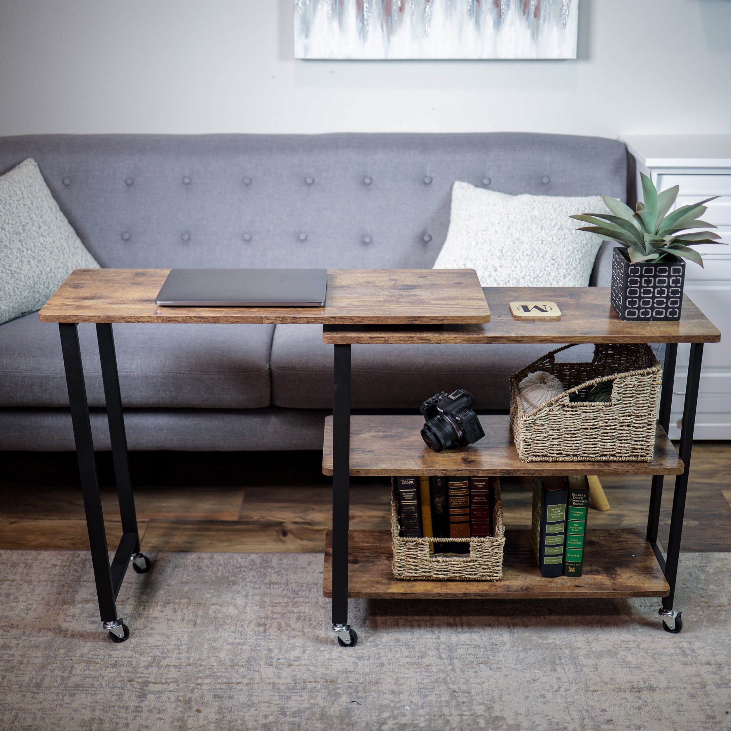 7Penn Side Couch Table Tray with Wheels - Rotating Sofa Side Table Swivel Desk