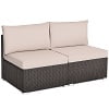 Costway 2PCS Patio Rattan Armless Sofa Sectional Furniture Brown Cushion