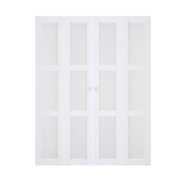 60 in x 80 in (Double Doors)Three Frosted Glass Panel Bi-Fold Interior Door, with MDF & Water-Proof PVC Covering