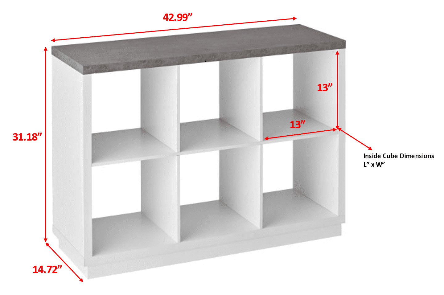 Build Your Own Furniture 6-Cube Organizer, White with Faux Concrete Top