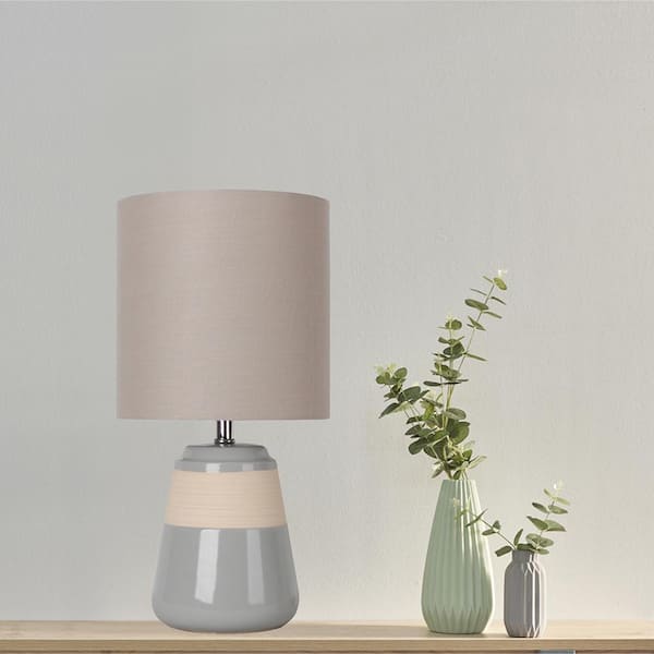 16 in. Grey Ceramic Table Lamp with Beige Fabric Shade