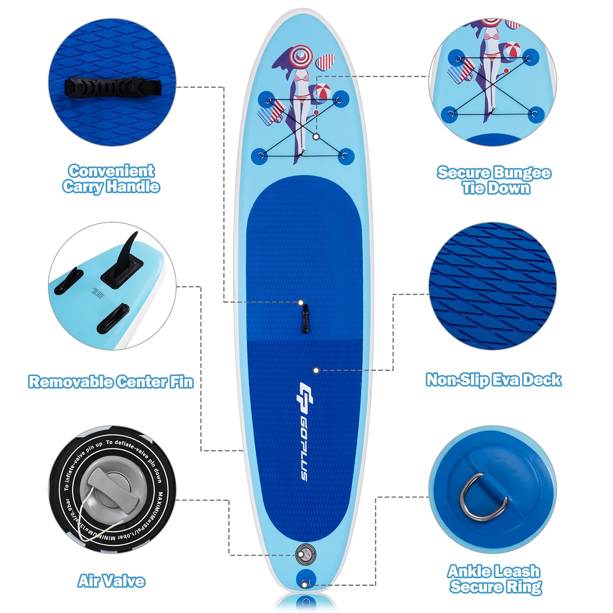 Goplus 10' Inflatable Stand Up Paddle Board SUP W/Adjustable Paddle Pump Leash