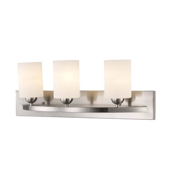 Moonlight 24-in. 3-Light Brushed Nickel Bathroom Vanity Light Fixture with Frosted Glass