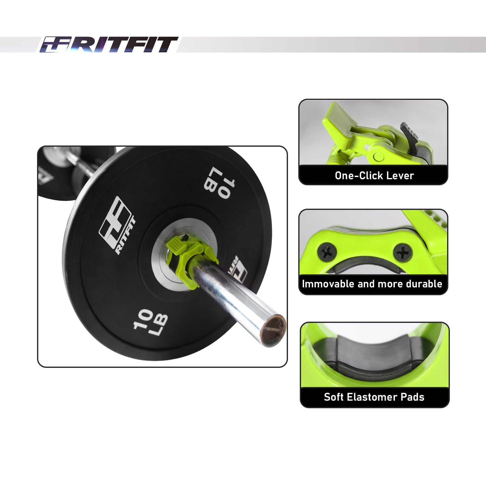 RitFit 2 In. Olympic Barbell Clips Set of 2, Barbell Clamps with ABS Locking and Quick Release and Carry Bag(Green)