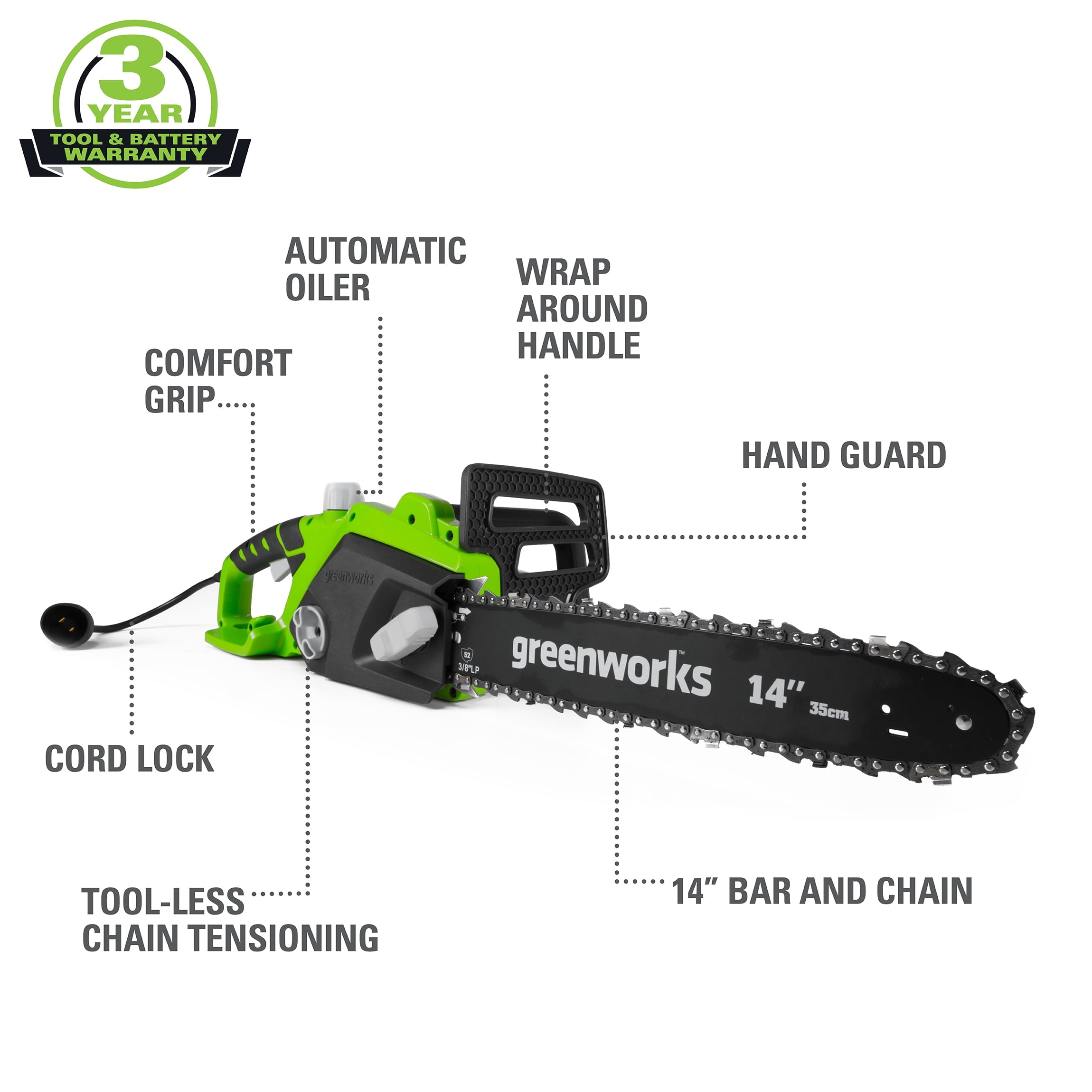 Greenworks 105 Amp 14-inch Corded Electric Chainsaw, 20222