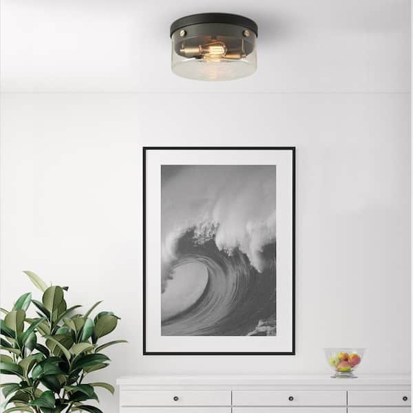 Tayce 13 in. 2-Light Matte Black Flush Mount Ceiling Light with Clear Glass Shade