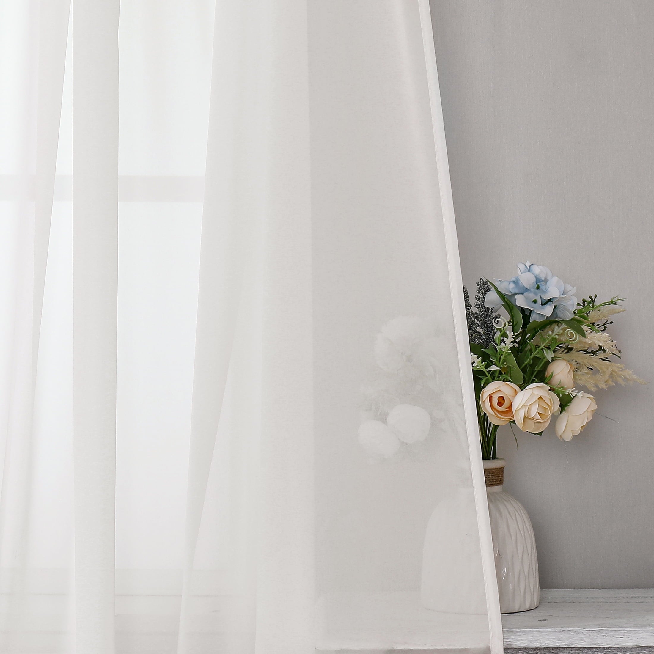 Fragrantex Beige Sheer Window Curtain 21 ft Scarf Valance Soft Chiffon Extra Long Canopy Curtains Panel for Living Room,Swag Valance Wedding Curtain 52