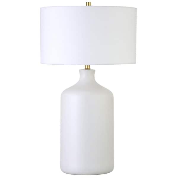 Sloane 29 in. Matte White/White Ceramic Table Lamp with Fabric Shade