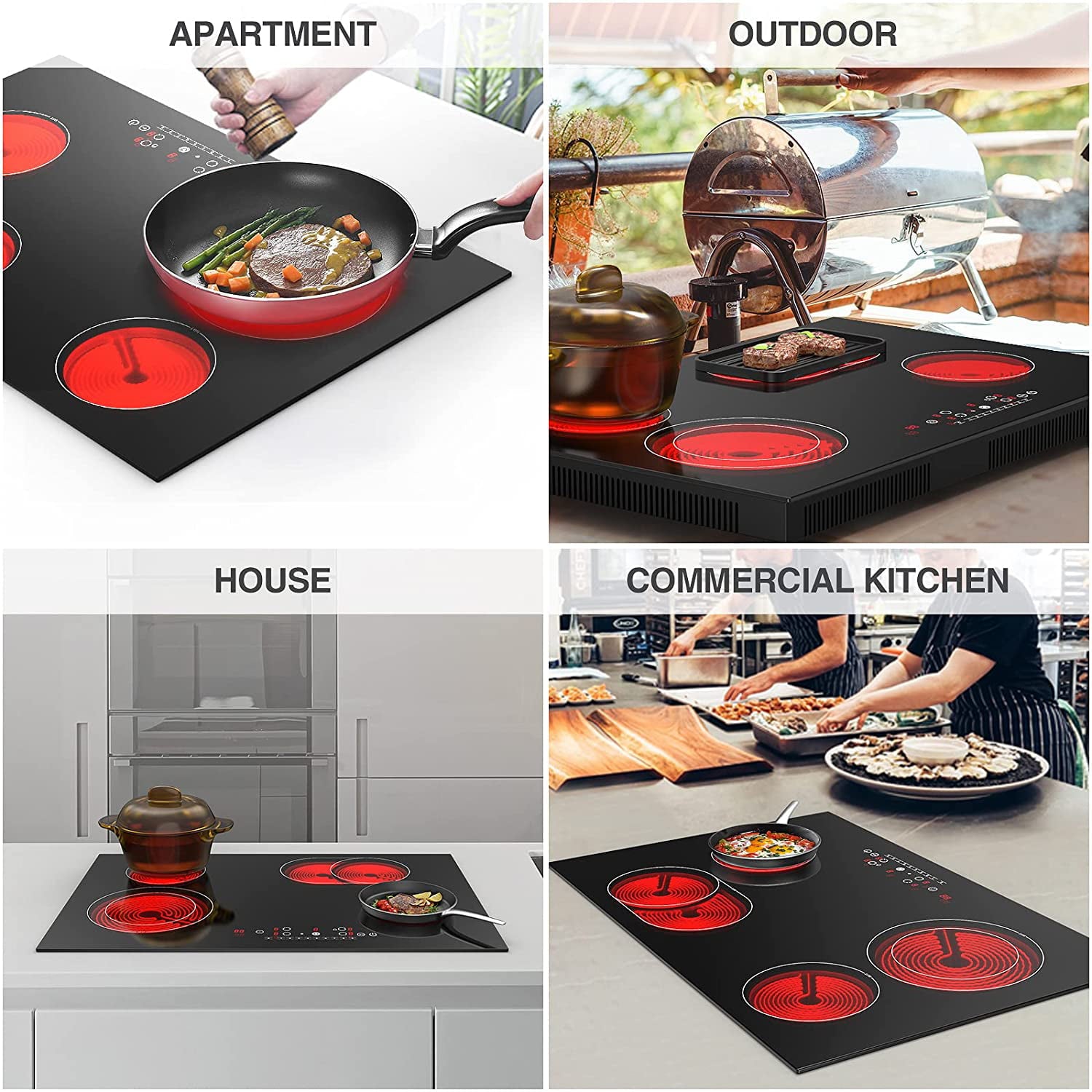Electric Cooktop, 30 Inch Built-in Electric Stove, 6800W Ceramic Cooktop, 9 Heating Level Overheat Protection with Touch Screen, Timer & Safety Lock