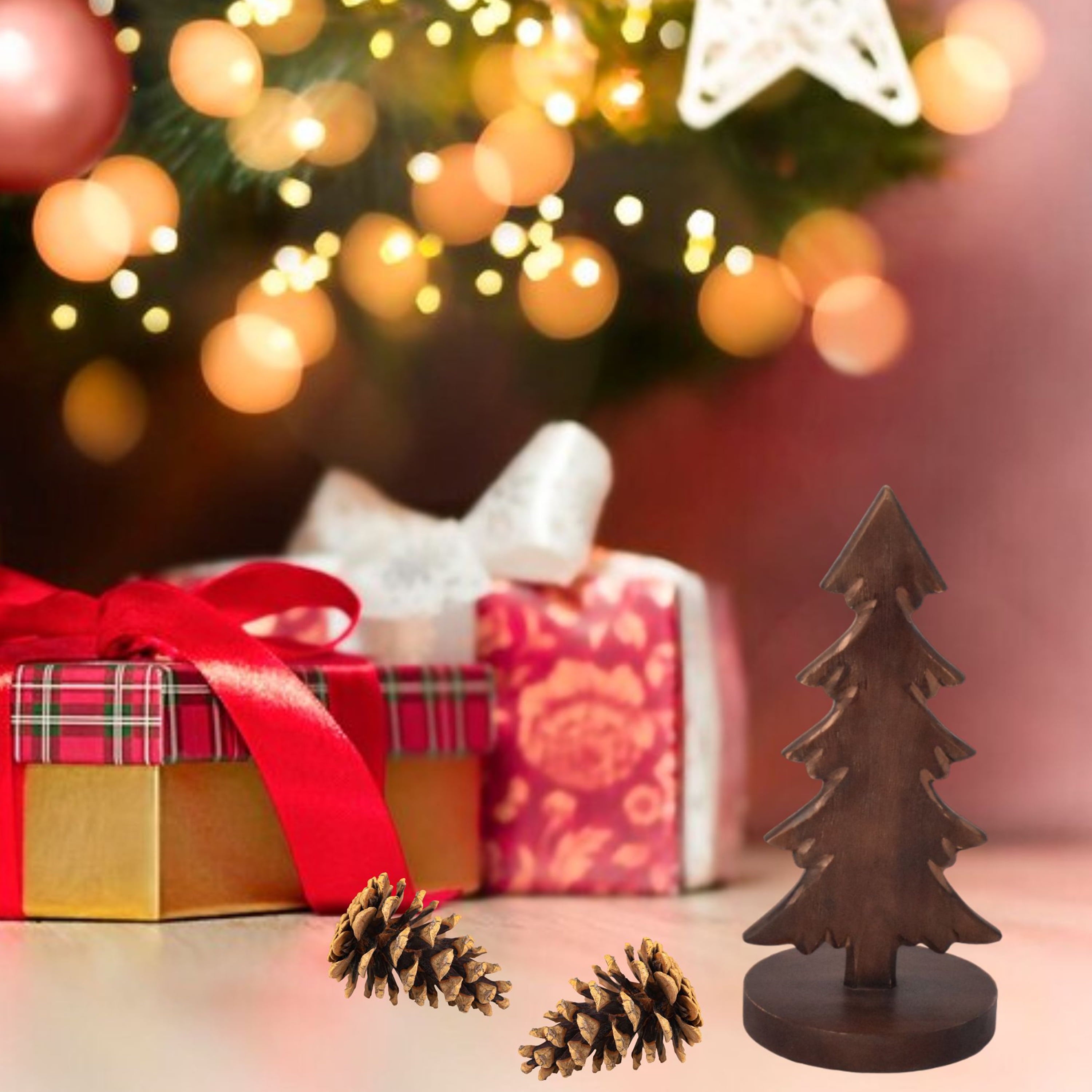 Wood Tree Christmas Tabletop Decoration in Dark Finish, 14 in, by Holiday Time