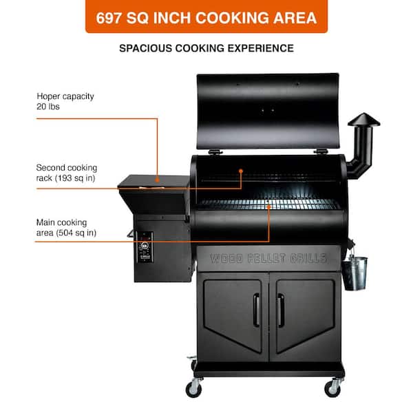 694 sq. in. Pellet Grill and Smoker with cabinet storage, Black