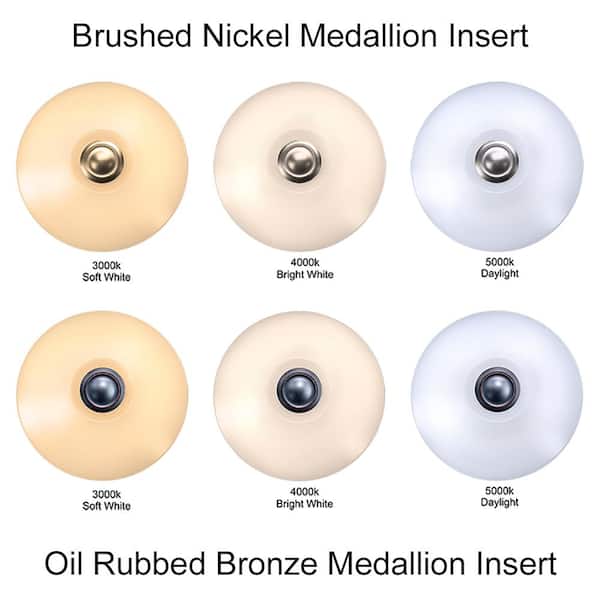 Low Profile 11 in. LED Flush Mount w/ Night Light Feature 2 Medallion Inserts Brushed Nickel, Oil Rubbed Bronze (4-Pack)