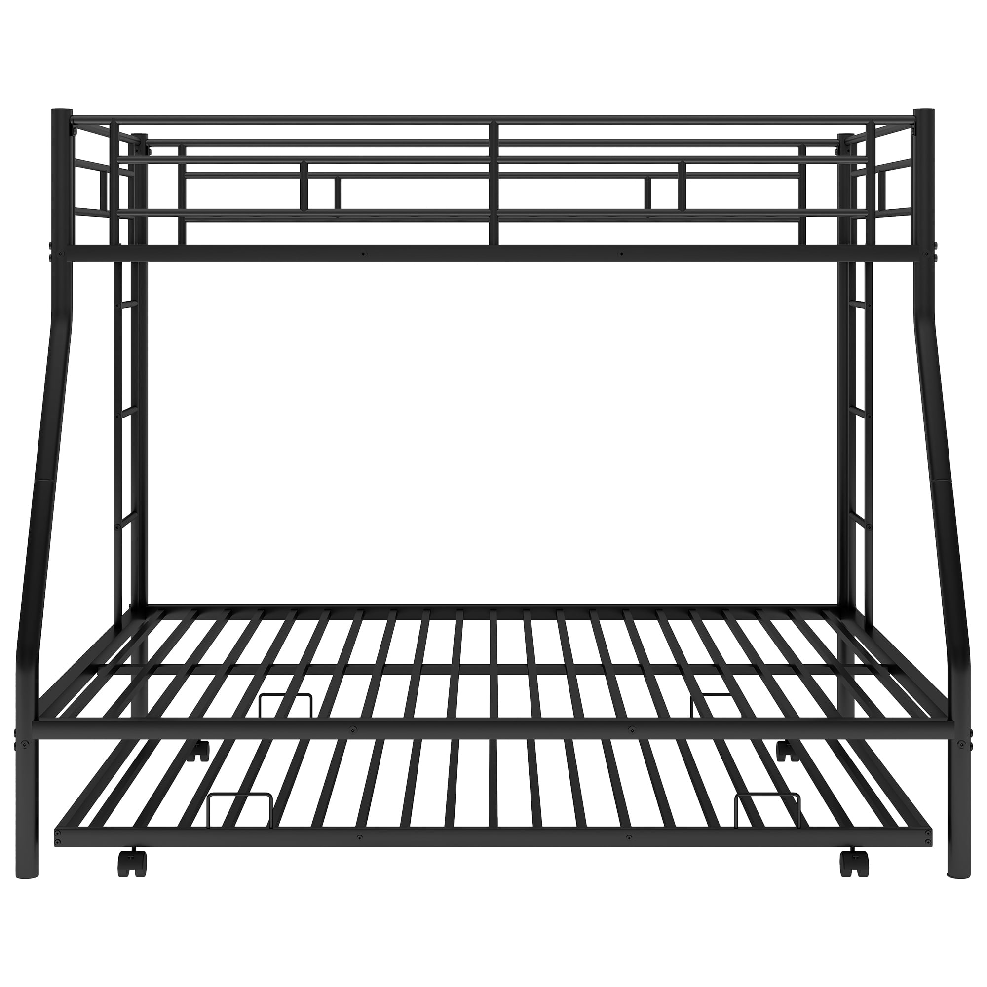Twin Over Full Bunk Beds with Trundle Bed,Heavy Duty Metal Bed Frame with Sturdy Steel Frame,Triple Bunk Bed with Safety Guard Rails and Two-Side Ladders for Boys Girls Adults,Black