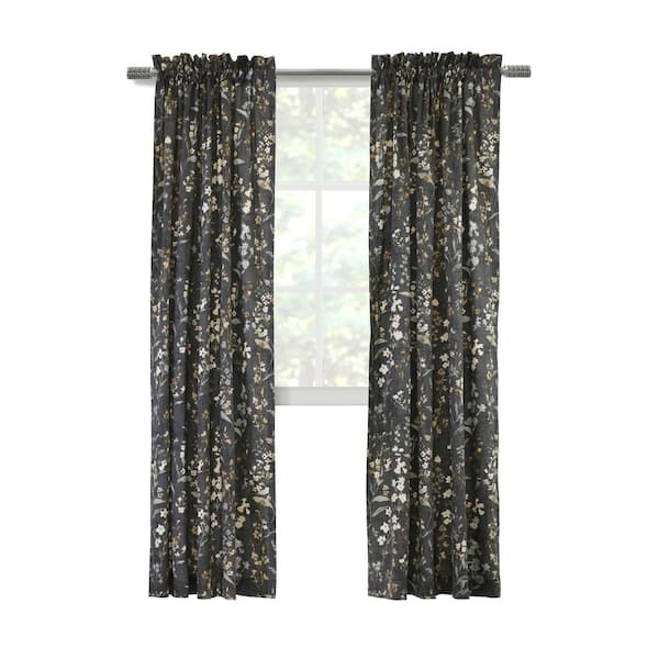 Rockport Dark Grey 50 in. W x 84 in. L Pole Top Light Filtering Curtain Pair with Matching Tiebacks Each Panel
